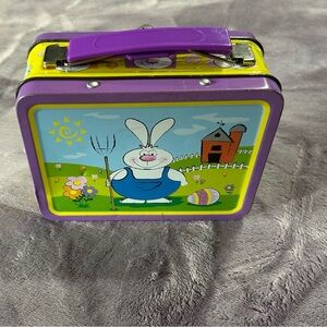 Vintage Purple and Yellow Bunny Tin Lunchbox